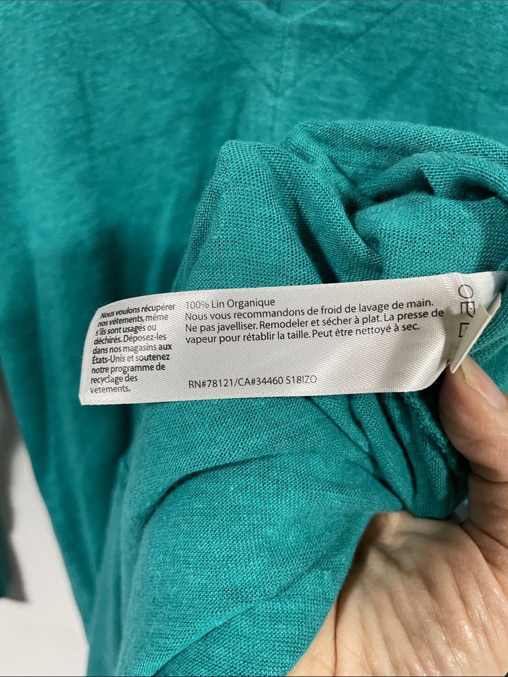Eileen Fisher Teal V-Neck linen Lightweight Long Sleeve Top - Picture 4 of 4